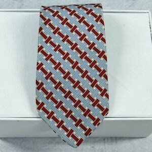 Vintage J. Crew Silk Tie Made in USA Basket Weave Handmade Blue Red 58"